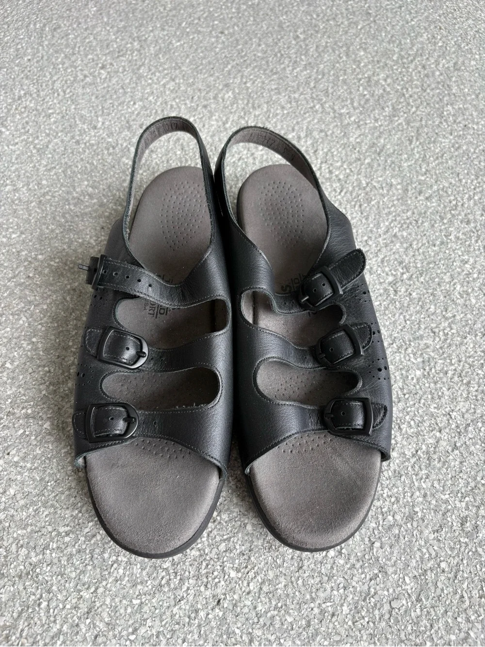SAS Black Three-Buckle Slingback Sandals